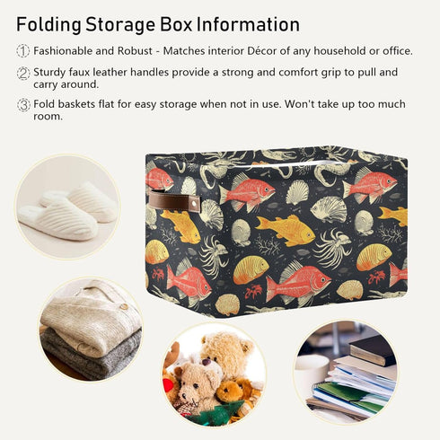 CWUPZAY 1 Pack Salmon Squid Storage Basket Canvas Fabric Collapsible Storage Bins Box Organizer Waterproof for Home