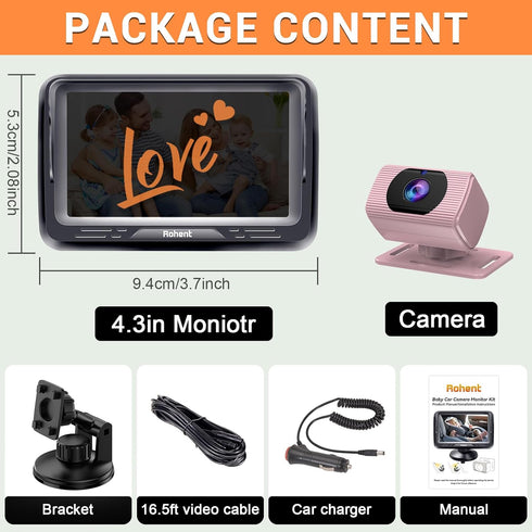 Rohent 1080P 360 150 0-5, Car Baby Monitor for Baby Girls - HD, Adjustable, Night Vision, Wide-Angle Lens, Easy
