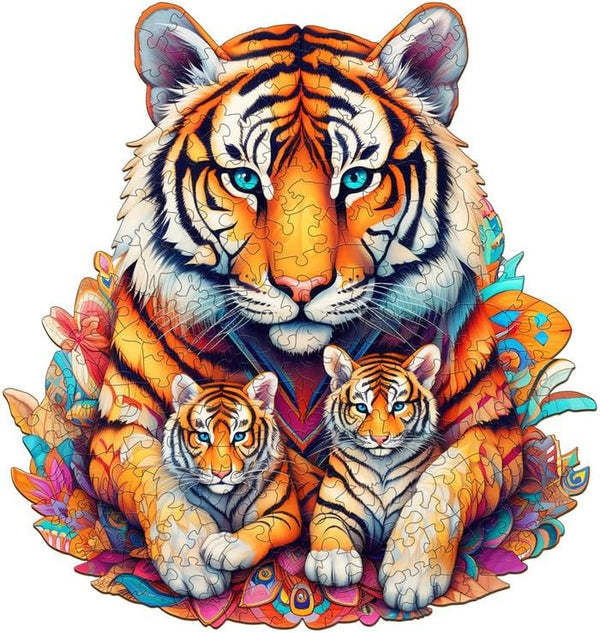 Wooden Puzzles for Adults, Tiger Family (L-270pcs) Unique Shaped Animal Wood Puzzles for Kids