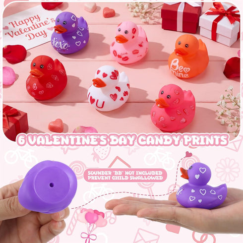 12 2 Inch 6 Jerify Pcs Valentine's Day Rubber Duckies Bulk Mini Heart Rubber Ducks for Kids Bathtub Toys Classroom