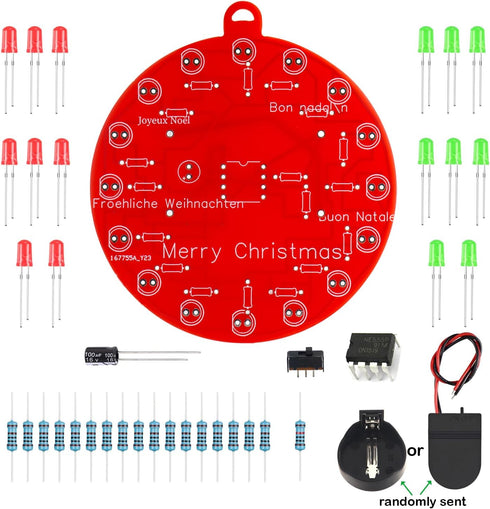Beginner Learn to Solder Fun Kit: LED Christmas Tree Decoration Soldering Kit with Red and Green LEDs