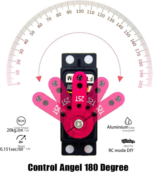 20KG 7.4V 180 1/8 1/10 x4, RC4WD, FEETECH Servo Motor High Voltage Waterproof High Torque RC Servo Full Metal Gear