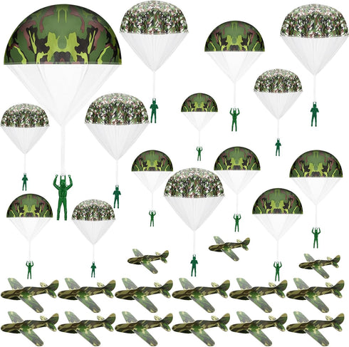 Jerify 30 Pcs Parachute Toys and Camouflage Foam Airplanes Set, Parachute Army