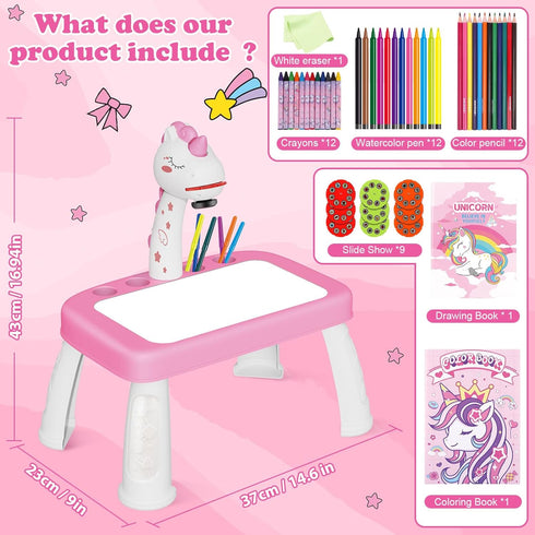3-5 wakeInsa Drawing Projector for Kids with Art Supplies - Includes Drawing Board, Crayons & Coloring Book