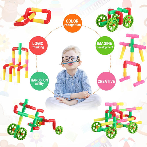 Libima 300 6 Set Pcs Tubular Pipes Building Blocks for Kids Over Years Old Stem Building Toy Colorful Tube Pipe Toy