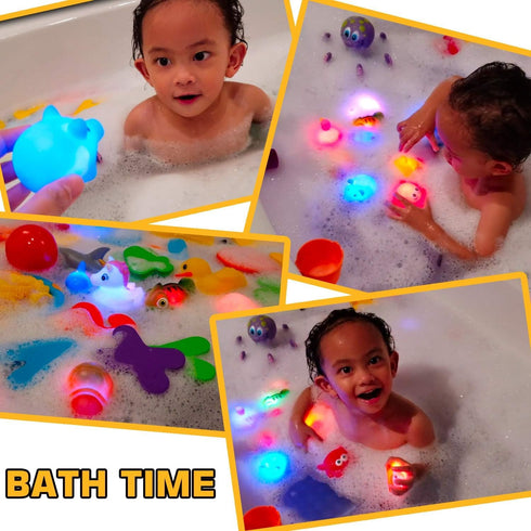 No Hole Bath Toy, 12 Pack Light Up Animal Tub Toys for Toddler Swimming Pool Party, Bathtub Game