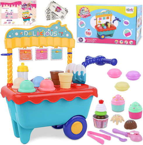 Gifts2U Ice Cream Cart Toys for Kids,45 Pcs Ice Cream Play Set,Pretend