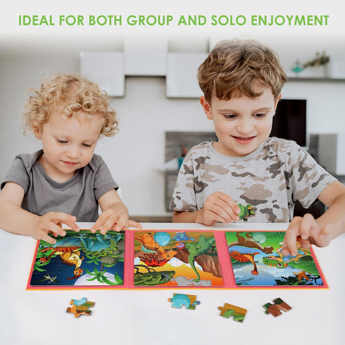 Magnetic Puzzles for Kids Ages 4-6, 20-Piece Travel Dinosaur Toddler Puzzles, Educational Learning Magnets for Road