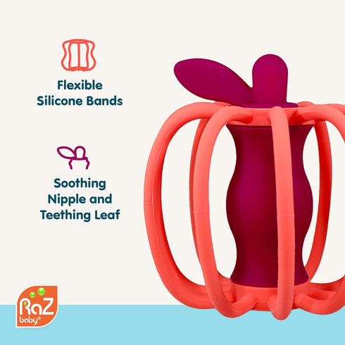 Set 3M+, RaZbaby Chompy & RaZ-Pear Teether BPA-Free Silicone Teething Toys for Babies Soothing Textures, Rattle Sound