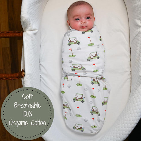 Baby Swaddles, 100% Organic Cotton Swaddles for Newborns Boys and Girls, 0-3 Months Baby Swaddle Sacks with Easy Change Zipper, Velcro Swaddle Neutral Baby Registry (Golf Outfit)