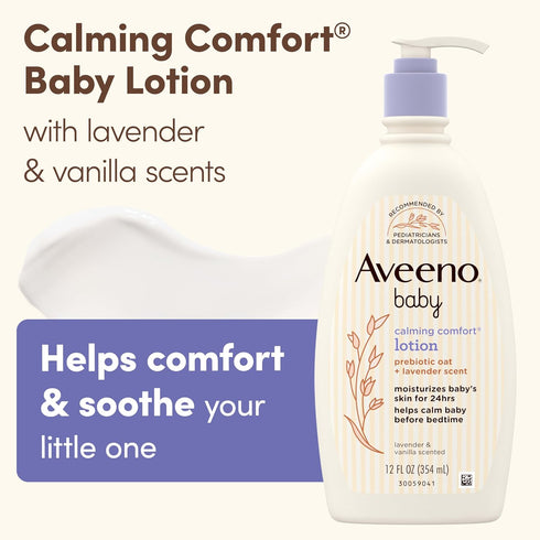 12 oz Aveeno Baby Calming Comfort Moisturizing Body Lotion with Relaxing Lavender & Vanilla Scents, Non-Greasy Baby