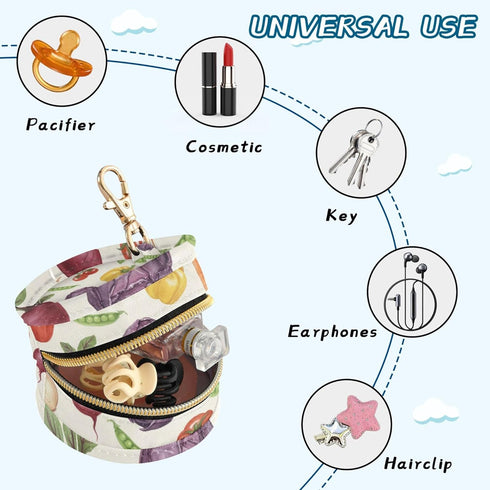 PYBUG Vegetables Round Pacifier Storage Case, Polyester & TPU Lined with Hook Buckle, Pacifier Container Box for Baby