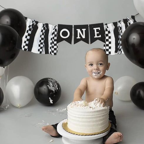 SULICRE 1st Checkered High Chair Banner First Birthday Boy, Race Car BD Decoration, Fast One Theme HighChair Banner