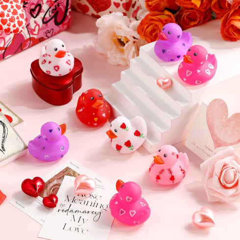 96 2 Inch 6 Jerify Pcs Valentine's Day Rubber Duckies Bulk Mini Heart Rubber Ducks for Kids Bathtub Toys Classroom