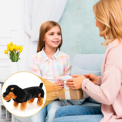 ZJoey 3D Dachshund Dog Plush Stuffed Animal Sausage Dog Soft Pom Plush for Girls Birthday Xmas Gift Bedtime Rest Chair