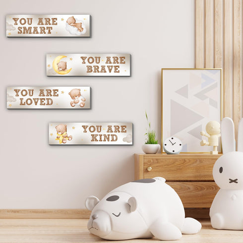 MJSXY Boy,4PCS Bear Nursery Wall Decor,Wooden Bear Wall Art for Baby Cute Boy Room Decor for Nursery Themes Bathroom