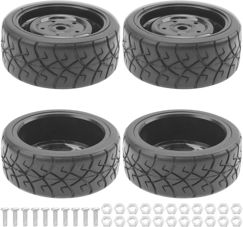 ShareGoo RC 1/10 Scale On Road Tires OD2.55 Rubber & Wheel Rims 12mm Hex Compatible with Traxxas 4 Tec 2.0 Tamiya TT01