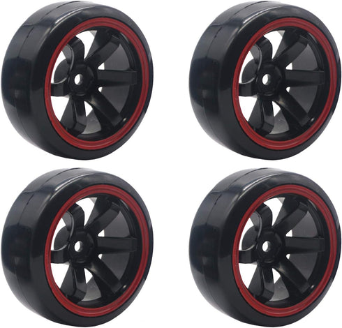 4Pack ShareGoo OD 2.44" RC Drift Tires Set, Hard Plastic Tyres & Wheel Rims for 1/10 On-Road Racing