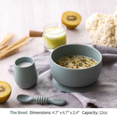 Baby Bowl and Spoon Set with Suction and Lid, Silicone Baby Food Bowl, First Stage Baby Feeding Set, Self Feeding Essentials for 6+ Months (Forest) by SAMiGO