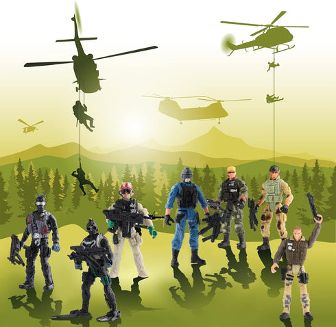 18 Pcs Special Forces Army Men Soldier Combat Movable Action Figures with Military Weapons and Accessories