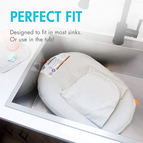 Boon Puff+ Inflatable Baby Bather - Infant Bathtub Includes Microfleece Cover, Swaddle Wings, and Storage Bag