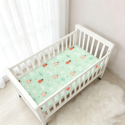 miaozhen 1 Pack 52x28 Cotton Baby Crib Sheets for Boys Girls Soft Grassland Insect Light Green Muslin Crib Sheets