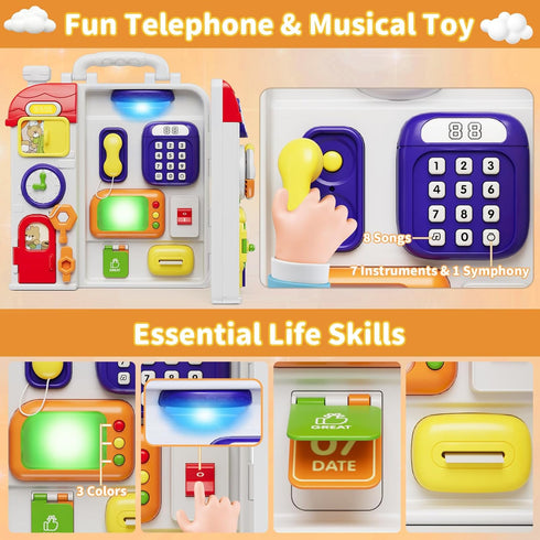 1-3 2-4Musical 12-18 1 HYES Montessori Busy Board for Toddlers Toy for Month Age, Early Educational Learning Birthday