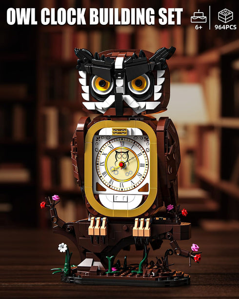 TYCOLE Set, 8-14 (964Pcs) Owl Clock Building Blocks STEM Building Toys with Functional Clock, Collectible Bird Display