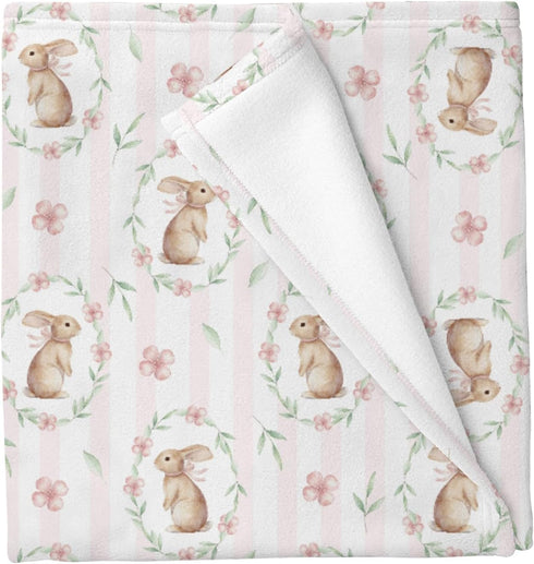 Cstdyfrv Easter Bunny Boho Floral Striped Baby Blankets for Boys Girls Cute Rabbit