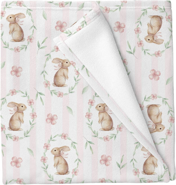 Cstdyfrv Easter Bunny Boho Floral Striped Baby Blankets for Boys Girls Cute Rabbit