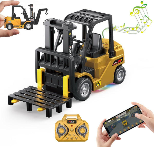 1/64 RC Forklift Toy,Mini Forklift Remote Control & Phone App Controled,2-in-1 Transformable