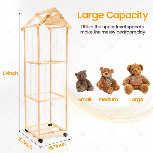Adjustable,360 Stuffed Animal Storage,Stuff Animal Organizer Display Wood Zoo Animals Toy Holder with Length Swivel