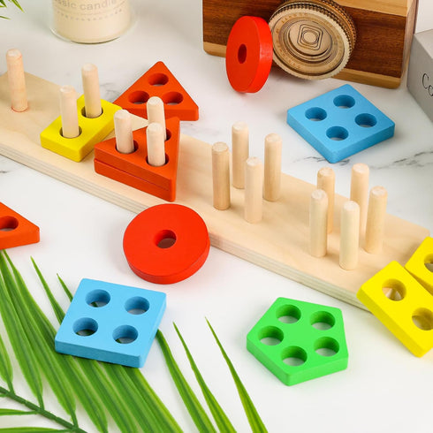 3 Otters 20PCS Wooden Sensory Toys - Montessori Stacking Sorting Toys, Toddler Learning Activities & Puzzles