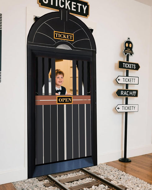 Preboun Train Party Decorations Train Ticket Station Ticket Hall Door Curtain Decor Hall Door Cover for Railroad