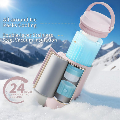 MOQOZO 40oz 24+ Reuseable Breastmilk Storage Bottle, Portable Breast Milk Cooler for Outdoor Travel TSA Approved