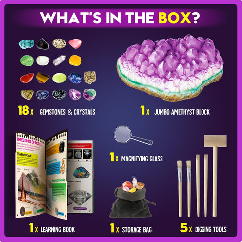 XXTOYS Gemstone Dig Kit - Dig Up 18 Real Gemstones and Crystals, STEM Science Kits for Kids Age 6-8