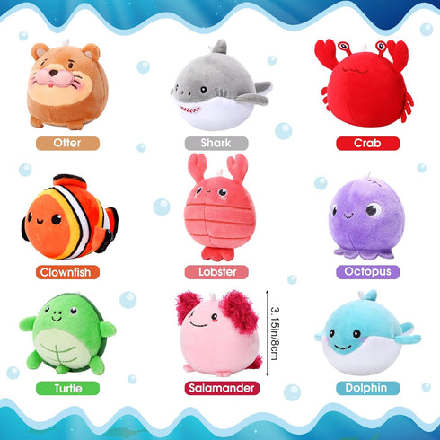 9 3.15 Inch Pcs Mini Sealife Stuffed Animals Stuffed Shark Turtle Ocean Animal Soft Plushies for Birthday Ocean Party
