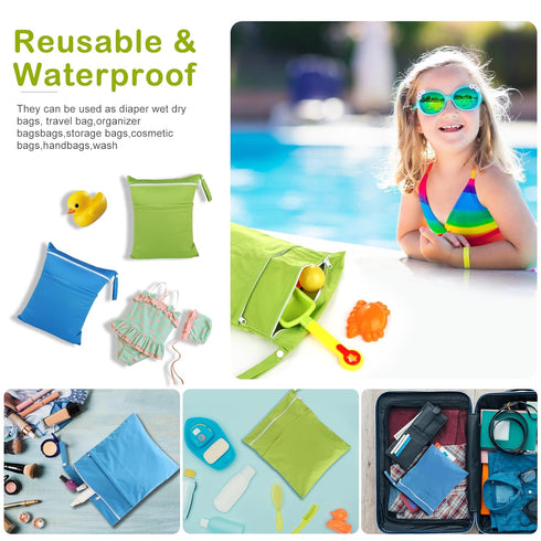 Angel Love Baby Cloth Diaper Wet/Dry Bags, 2 Pack with Zippered Pockets, Waterproof for Travel, Beach, Pool, Gym