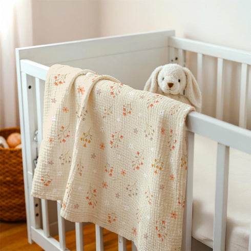 30x40 inches, Floral Baby Blankets for Girls, Soft Nursery Minky Blankets with Muslin and Dotted Fleece Back Receiving