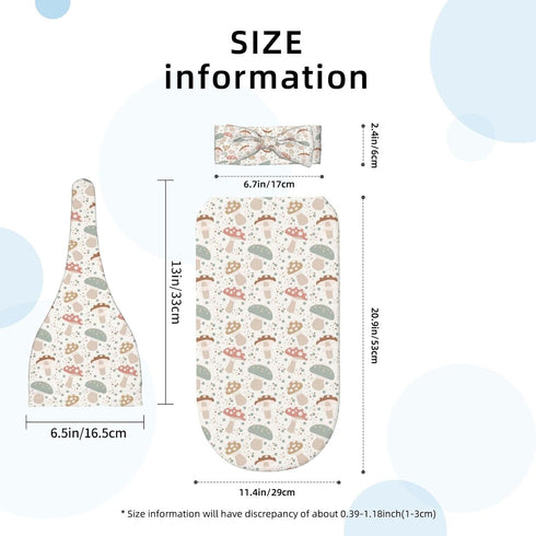 Broiteid Set,Baby Mushroom Cartoon Baby Stuff Newborn Swaddle Blanket with Beanie Hat and Headband Swaddle Blanket