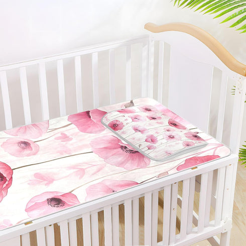 SyXIOP 28" 52" Pink Flowers Cooling Baby Mattress Protector x Reusable Crib Bumper Pads for Baby&Toddler