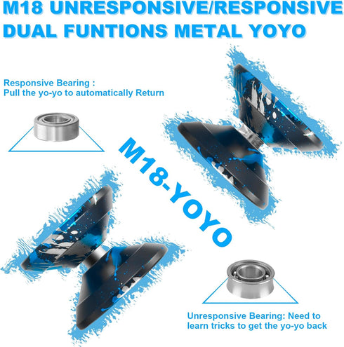 WATIEOBOO Responsive & Unresponsive Yoyo, Kids 8-12 & Adults Pro Metal Trick Yo-yo with Bearing Kit and Case