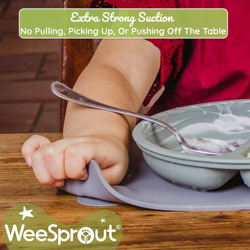 2 Pack WeeSprout Silicone Suction Placemats for Babies, Toddlers & Kids, Durable Food Grade Silicone with Non-Slip