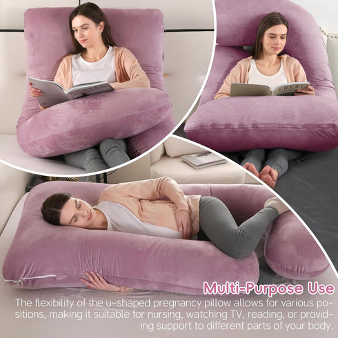 Wodsfay -65 Inch Pink-65inch) U-Shaped Pregnancy Pillow for Sleeping, Full Body Support for Back, HIPS & Belly