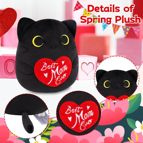 Best Mom Ever Black Cat Plush - Mother's Day Stuffed Animal with Heart
