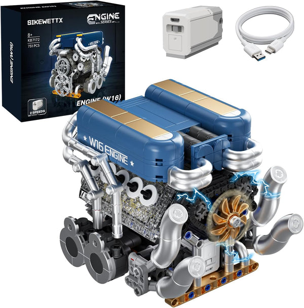 Sikewettx W16 Engine Building Kit (Twin V8 Design), 751 PCS to Build Your