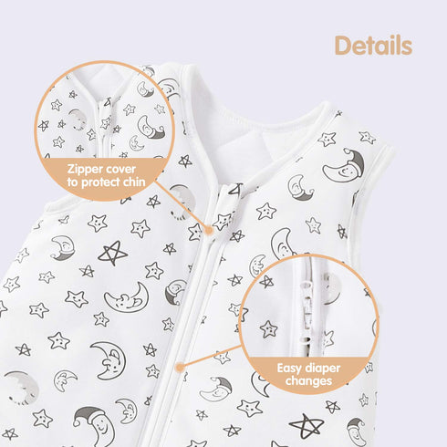2-Way Zipper,2.5 6-12 Mosebears Sleep Sack Baby Winter Wearable Blanket with TOG Cotton Sleep Sack Unisex (White Star