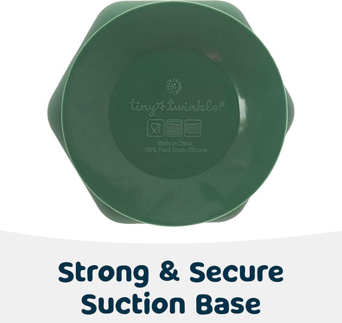 Tiny Twinkle Olive Silicone Suction Bowl with Lid for Baby & Toddler - 100% BPA Free, Microwave Safe Snack Container