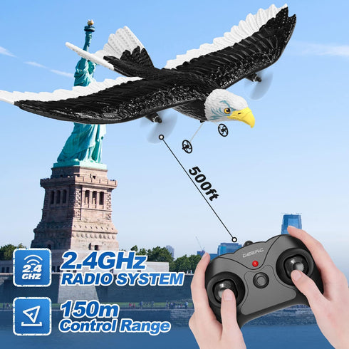 2.4GHZ 2CH 2 6-axis DEERC RC Plane, Remote Control Eagle Plane, RTF Airplane, Flying Bird with Batteries & Propeller