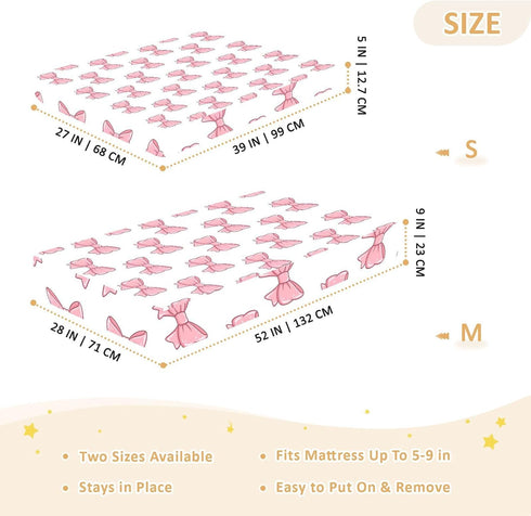 CZXW 52" 28" Pink Bows Crib Sheets Fitted x Natural Cotton Soft & Breathable for Baby Crib Mattress